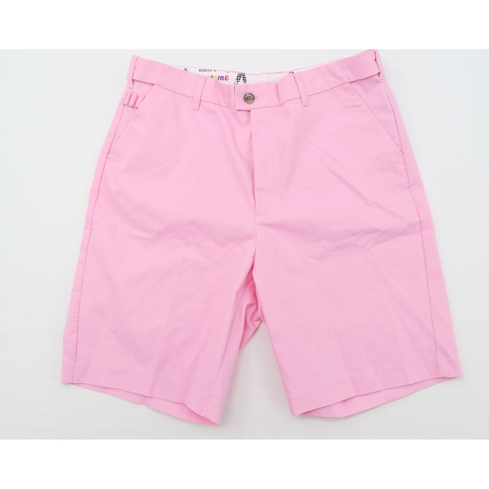 Royal & Awesome Mens Golf Shorts Pink Flat Front Tee Holder Size 34